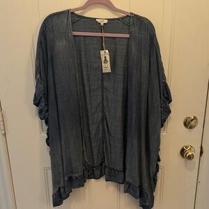 Easel Blue Open Front Kimono